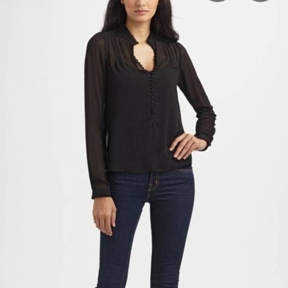 PJK Patterson J Kincaid Raw Hem Sheer Button Blouse - Picture 2 of 9